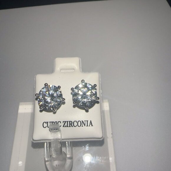 Cubic Zirconia Stud Earrings 2 CT - Picture 7 of 11
